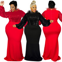 Large size women's winter new item with beaded sleeves women's dress