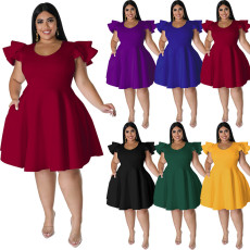 Wholesale of plus size women's clothing in stock, multi-color large swing dress, dress
