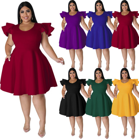 Wholesale of plus size women's clothing in stock, multi-color large swing dress, dress
