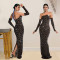Fashionable women's rhinestone one-piece dress, long skirt Including sleeve covers
