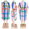 Wholesale of plus size women's clothing autumn new style plaid short sleeved shirt
