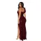 Solid color suspender sexy sequin long dress, slit evening gown