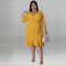 Wholesale source of plus size women's clothing, summer new style, mid sleeved jumpsuit, large swing skirt