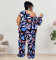 Large size women's winter new style off shoulder printed jumpsuit pants