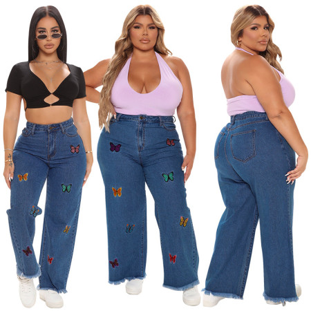 Women's autumn new embroidered washed sexy jeans