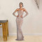 Fashionable women's rhinestone one-piece dress, long skirt Including sleeve covers