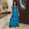 Fashionable women's printed sleeveless long skirt, long skirt new  2PCS SET