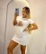 Fashionable temperament embroidered steel ball round neck short sleeved dress in 2 colors