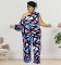 Large size women's winter new style off shoulder printed jumpsuit pants