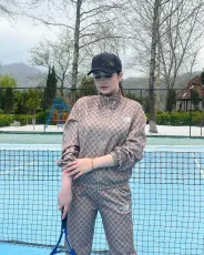 New Fashionable Commuter Printed Embroidered High Neck Sport Two Piece Set