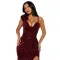 Solid color suspender sexy sequin long dress, slit evening gown