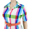 Wholesale of plus size women's clothing autumn new style plaid short sleeved shirt