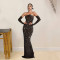 Fashionable women's rhinestone one-piece dress, long skirt Including sleeve covers