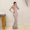 Fashionable women's rhinestone one-piece dress, long skirt Including sleeve covers