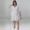 Wholesale source of plus size women's clothing, summer new style, mid sleeved jumpsuit, large swing skirt