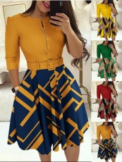 Fashionable long sleeved dress with belt included  XXXL