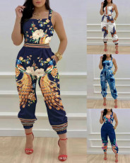 New printed shoulder strap jumpsuit in stock