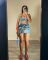 Summer fashion personality tassel elastic denim short skirt set