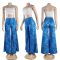 Imitation denim print loose wide leg pants (single pants)