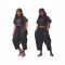 Fashionable loose wide leg work pants set, shirt collar top two-piece set