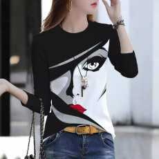 Fashionable and casual figure printed women's long sleeved T-shirt