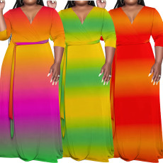 Plus size women's fashionable casual printed plus size dress