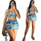 Summer fashion personality tassel elastic denim short skirt set