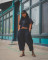 Fashionable loose wide leg work pants set, shirt collar top two-piece set