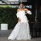Summer wide neck off shoulder short sleeved A-line jumpsuit long skirt white mesh fairy skirt