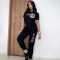 Explosive casual temperament two-piece set, high-end fashion pocket pants short sleeved set