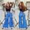 Imitation denim print loose wide leg pants (single pants)