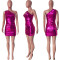 Fashionable fluorescent color slim fit single shoulder pleated sexy tight nightclub dress