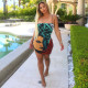 Facial contour pattern positioning, printed suspender dress, short skirt