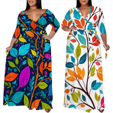 Plus size women's fashionable casual printed plus size dress