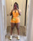 Fashion women's pickled, stir fried, and distressed collar short sleeved suit