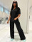 Fashion pleated short sleeved shirt, wide leg pants two-piece set