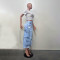 Split, perforated, multiple workwear pockets, stir fried and rinsed water denim skirt
