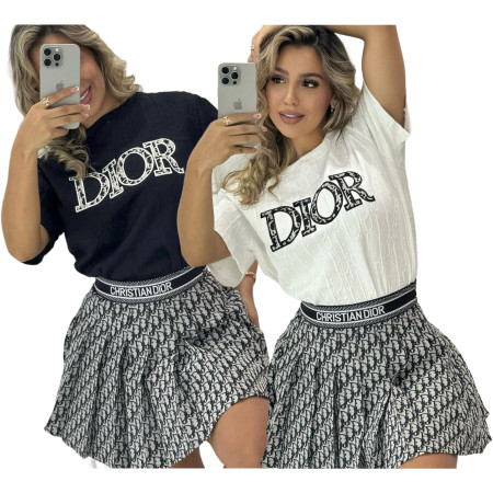 New embossed+embroidered fashion style short sleeved+short skirt two-piece set