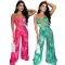 Strap print sexy see through jumpsuit for women