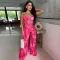 Strap print sexy see through jumpsuit for women