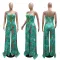 Strap print sexy see through jumpsuit for women