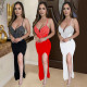 Fashionable women's sleeveless V-neck long dress with rhinestone hot stamping, revealing new legs