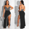 European and American style hot diamond sexy suspender irregular long skirt dress