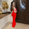 Fashionable women's sleeveless V-neck long dress with rhinestone hot stamping, revealing new legs