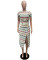 European and American women's early spring color striped knitted skirt set