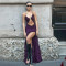 Wholesale of European and American style spaghetti strap hollow pleated lace slit dresses