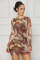 Sexy and fashionable nightclub high stretch mesh round neck printed dress