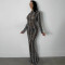 Fashionable New Product Sexy Nightclub Hot Diamond Mesh Transparent Long Sleeve Dress