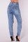 Broken hole slim fit women's jeans, long pants, women's pants, small leg pants