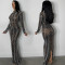 Fashionable New Product Sexy Nightclub Hot Diamond Mesh Transparent Long Sleeve Dress